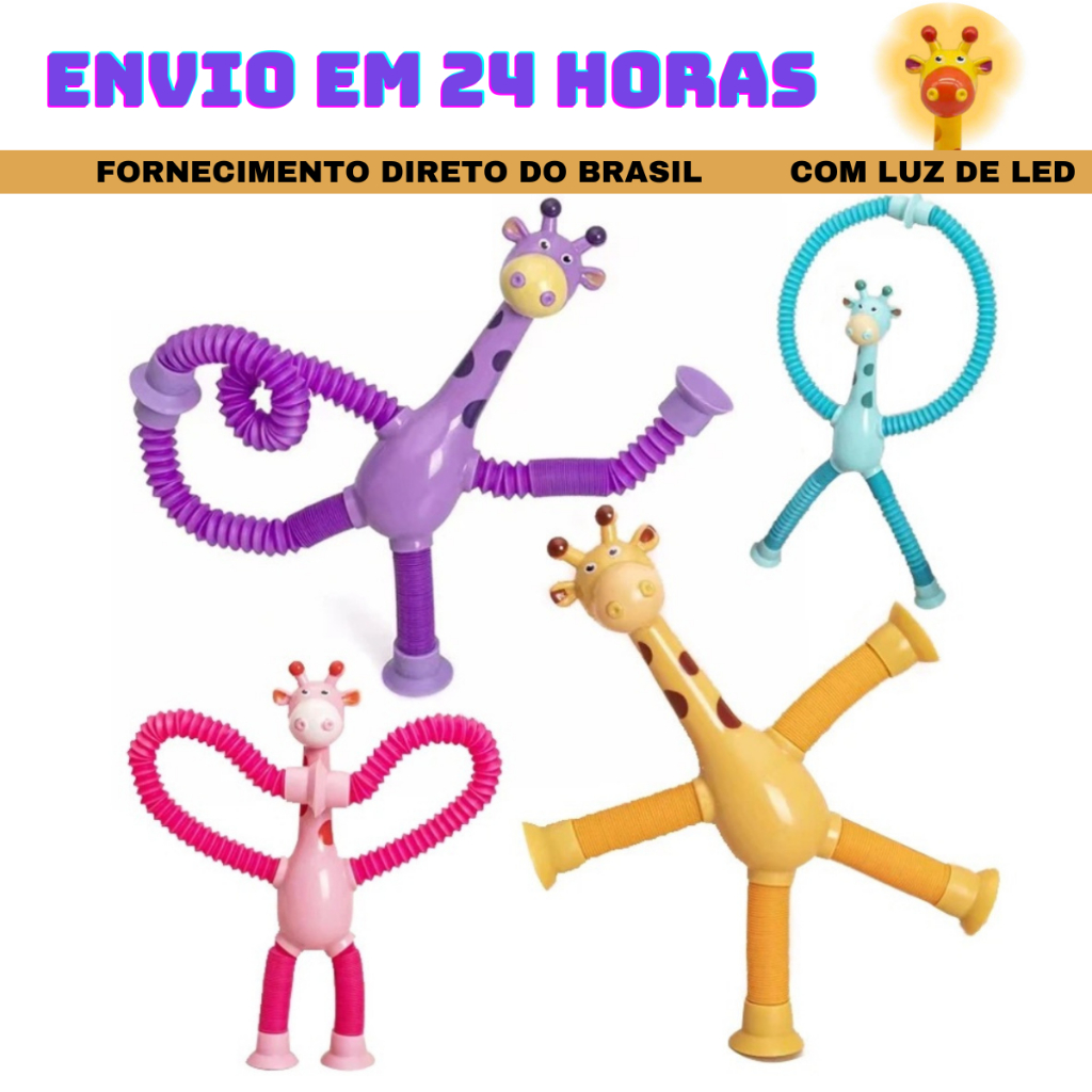 Kits de Brinquedo Infantil Girafa Pop Tubo Led Com Ventosa