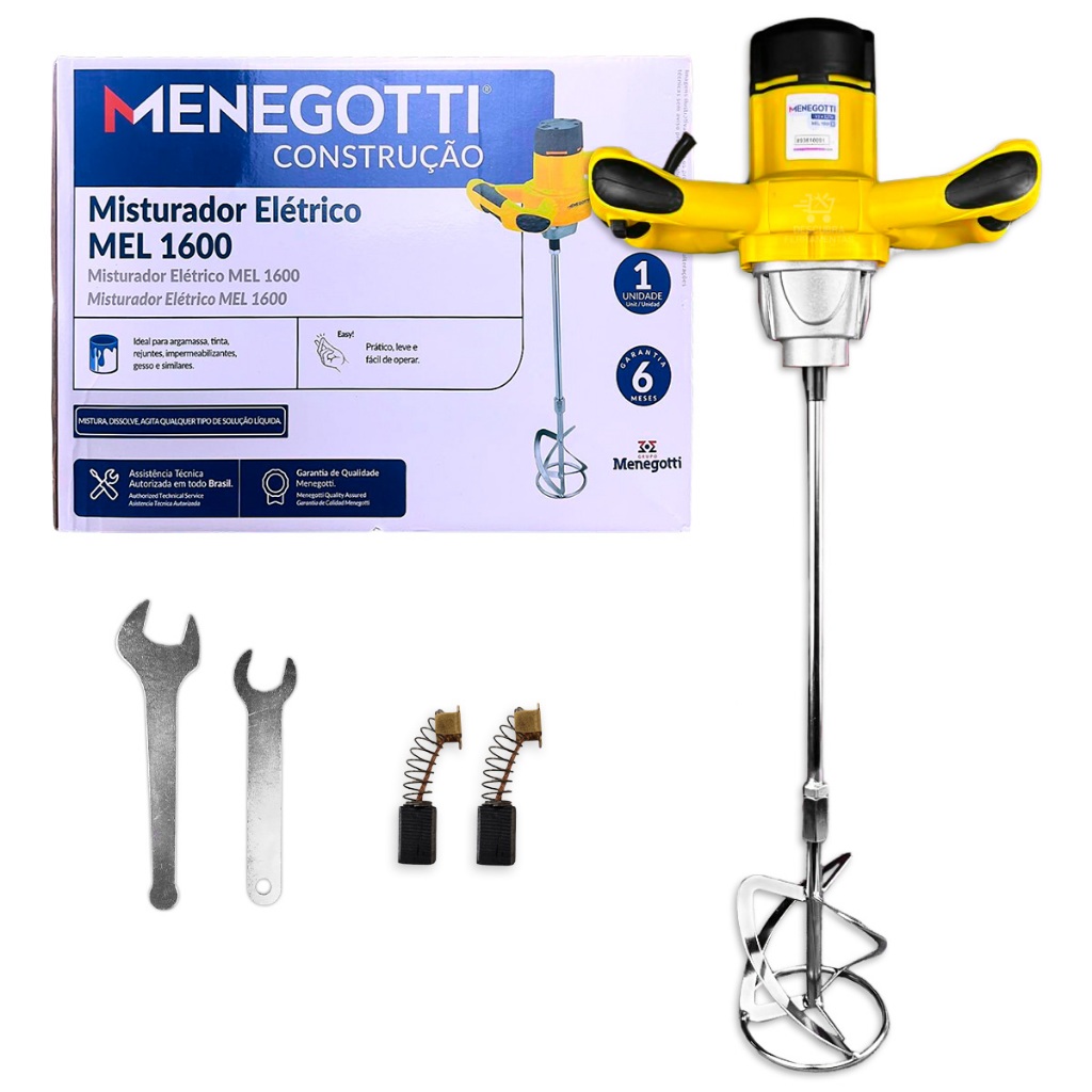 Misturador de Tinta e Argamassa Mel 1600W Menegotti para Mistura de Gesso Rejunte Colas Pedreiros