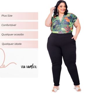 Calça Social Plus Size Legging Malha Crepe c/ Bolso Latera Tam.Grande G1 até G6
