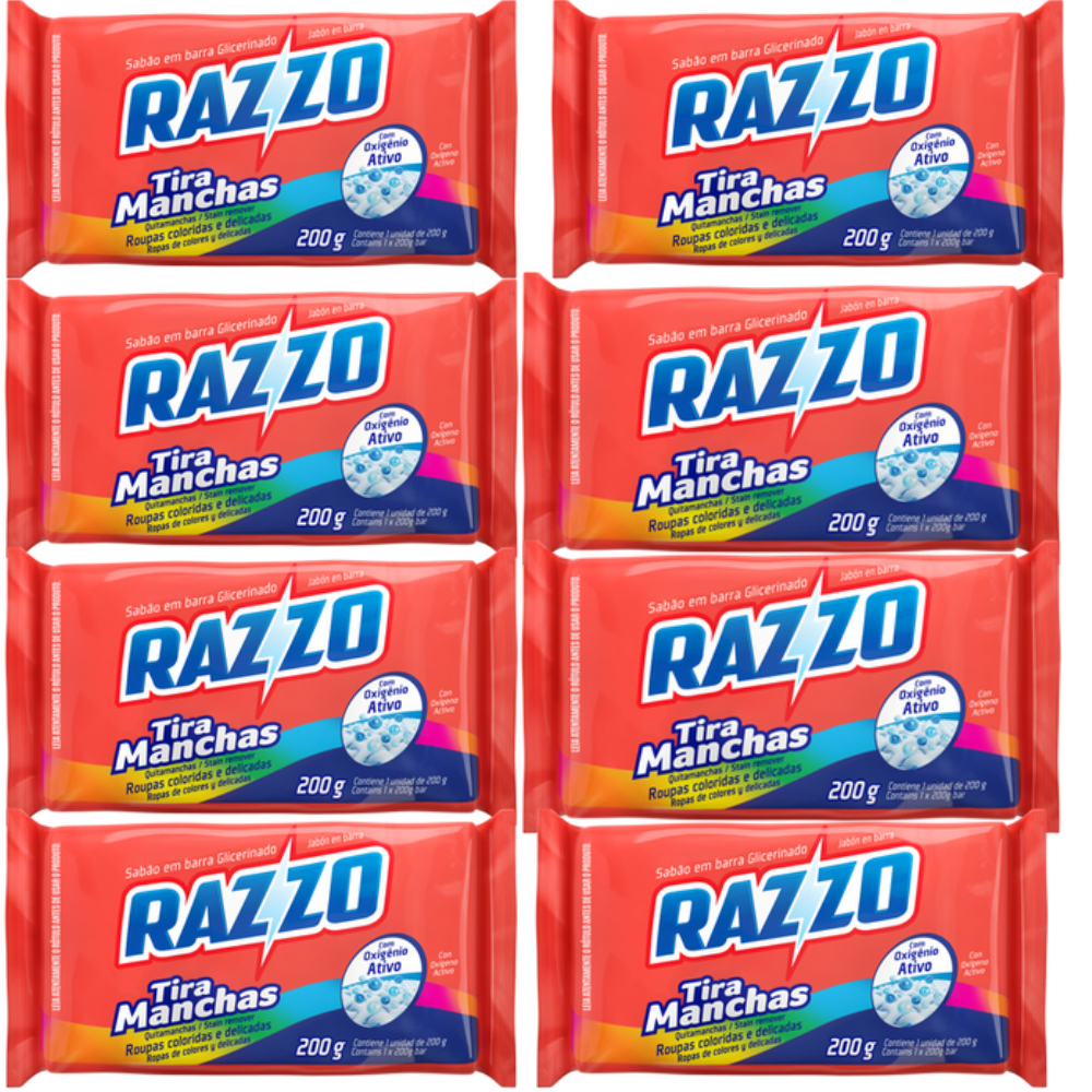 Kit 08 Sabão Em Pedra Razzo Tira Manchas 150g Cada