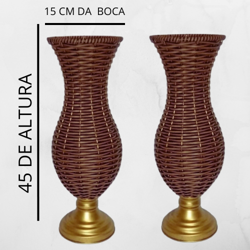 2 Vaso junco base dourada 45cm