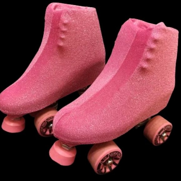 Polaina Capa para proteger patins em lurex pink rosa preto com brilho
