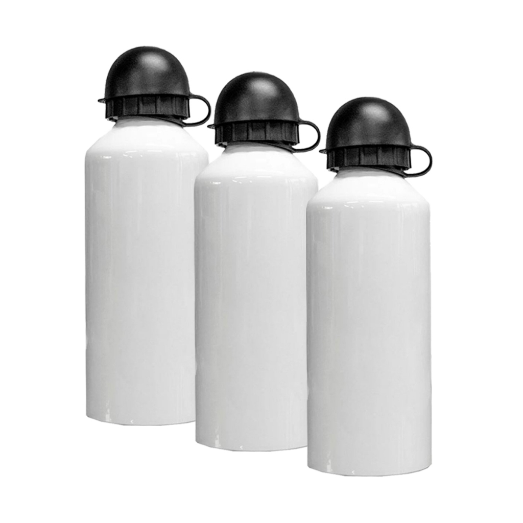 03 Garrafa de Alumínio Branca com Tampa Bola para Sublimação Garrafinha Squeezer 600ml Orca