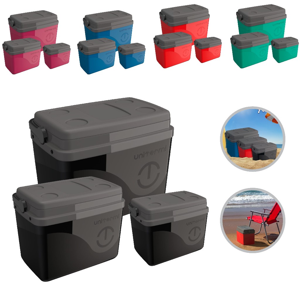 Cooler Caixa Térmica 7,5L ou 15L ou 30L Praia Pesca Camping c/ Alça e Porta Lata - Unitermi