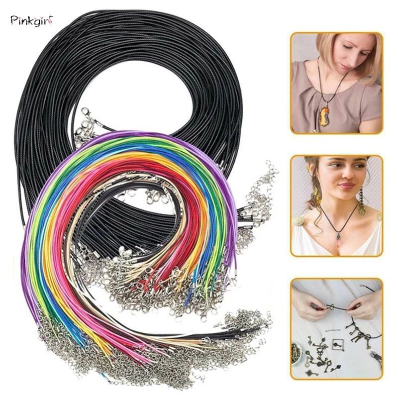 Base para fazer Cordão Colar Choker em courino Preto Kit com 10 Cordão com terminal Prata Fecho lagosta e corrente extensora DIY