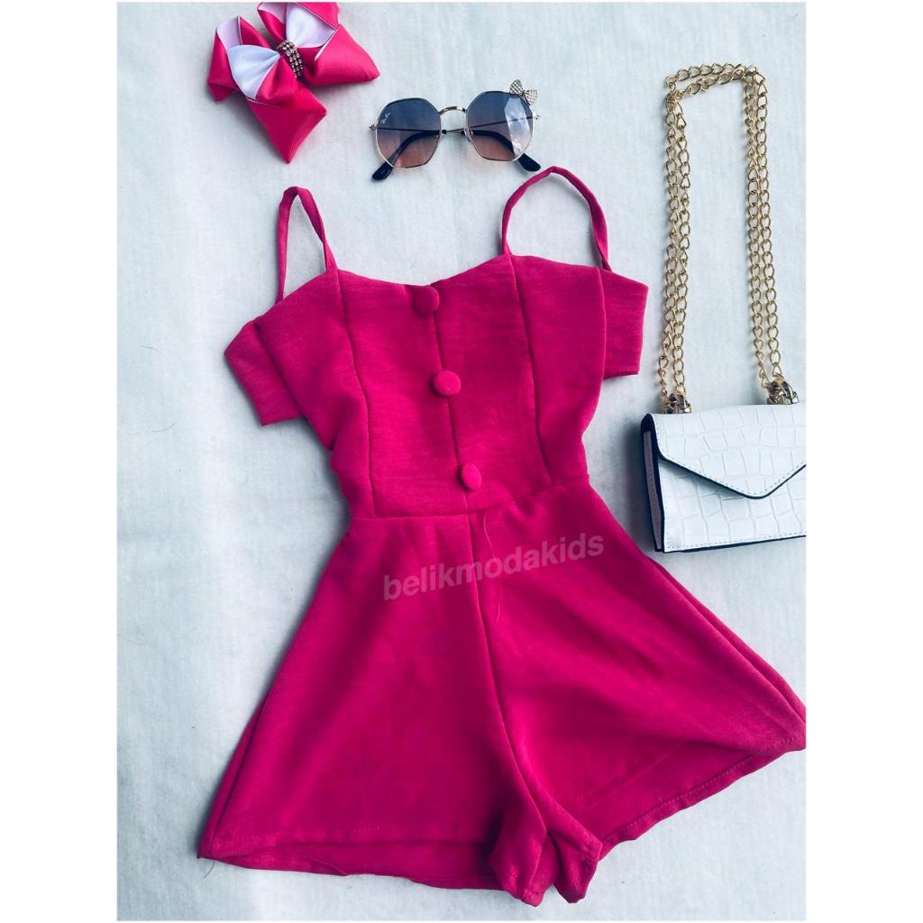 Macaquinho Infantil Alcinha Menina Moda Blogueirinha Verão Com Elástico Tendência Mini Diva Fashion Feminino Criança