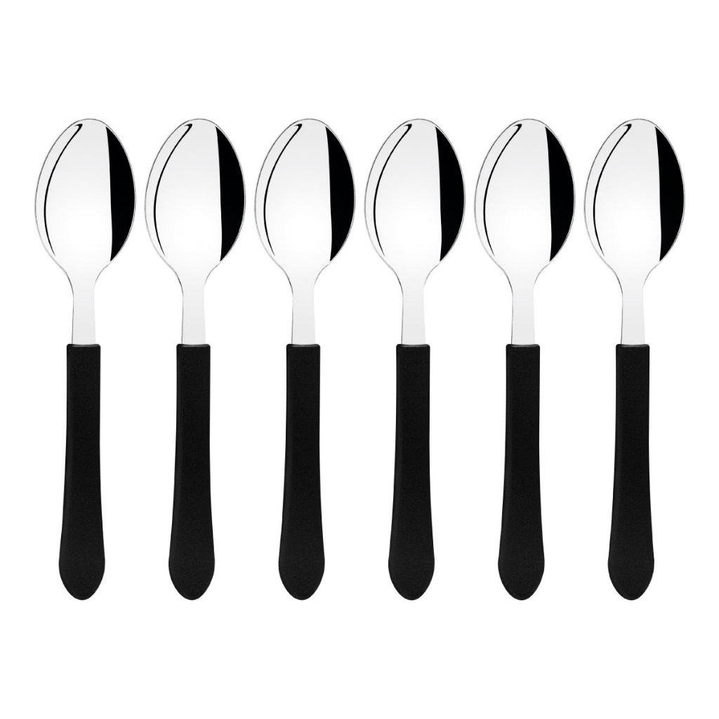 Kit 6 Colher de Mesa Tramontina Leme Inox Cabo Preto