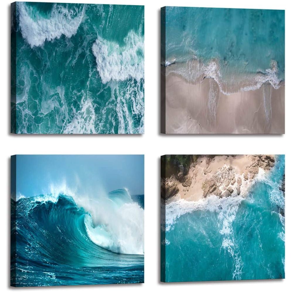 QUADRO DECORATIVO praia para casa Vista aérea Lindas ondas do mar Areia branca Praia tropical com água do mar turquesa
