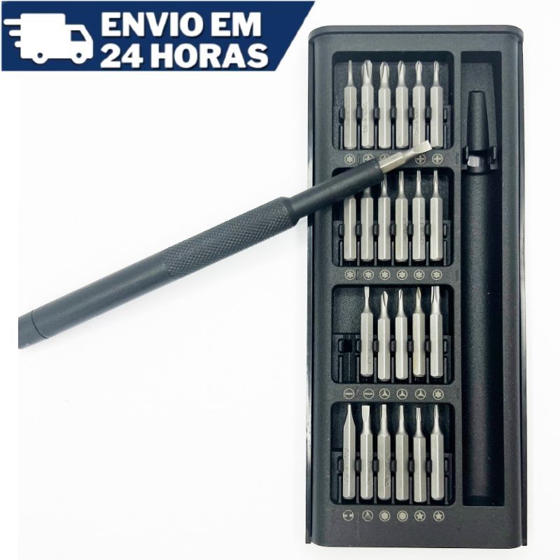 Kit Jogo Ferramenta Chave Magnética Precisão 24 Peças Pequenos Reparos Compatível - Celular Iphone Android Videogame Xbox Nintendo Switch Computador Notebook Macbook