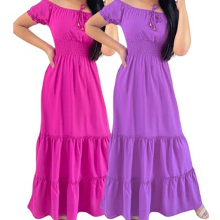 Kit 2 Vestido Longo Juvenil ombro a ombro lastex