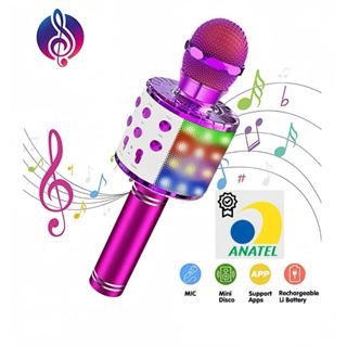 Microfone Bluetooth Sem Fio Karaokê Diversas Cores USB