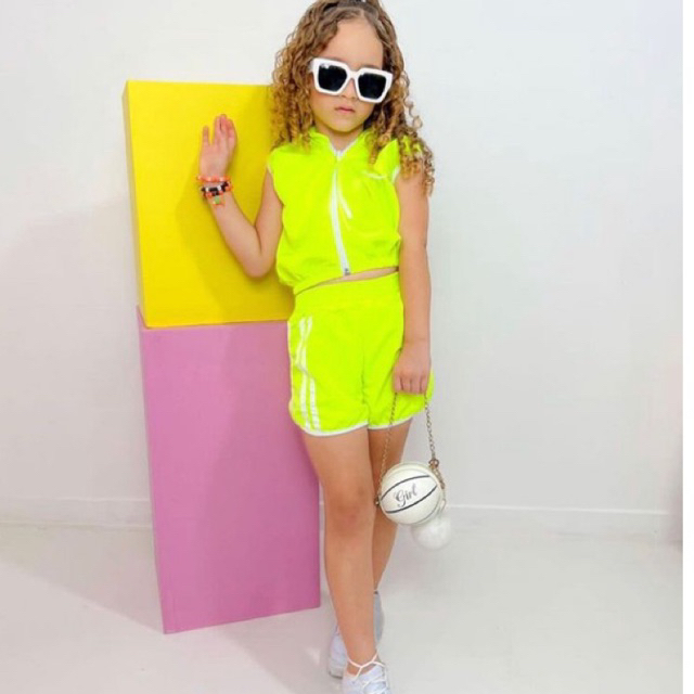 Conjunto infantil neon menina blogueirinha verão