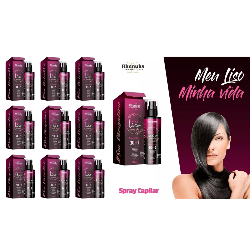 Kit  Spray Protetor Térmico 10 em 1 Capilar Meu Liso Minha Vida 200ml Rhenuks em Oferta na Shopee