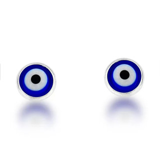 Brincos Prata 925 Olho Grego Redondo azul 6mm