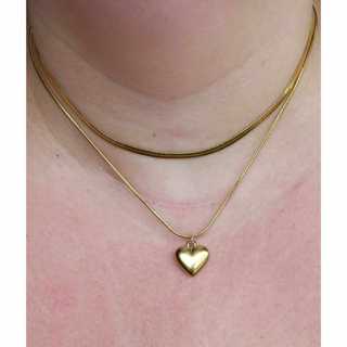 Colar Duplo Choker Laminada Pingente Coração em Aço Inoxidável