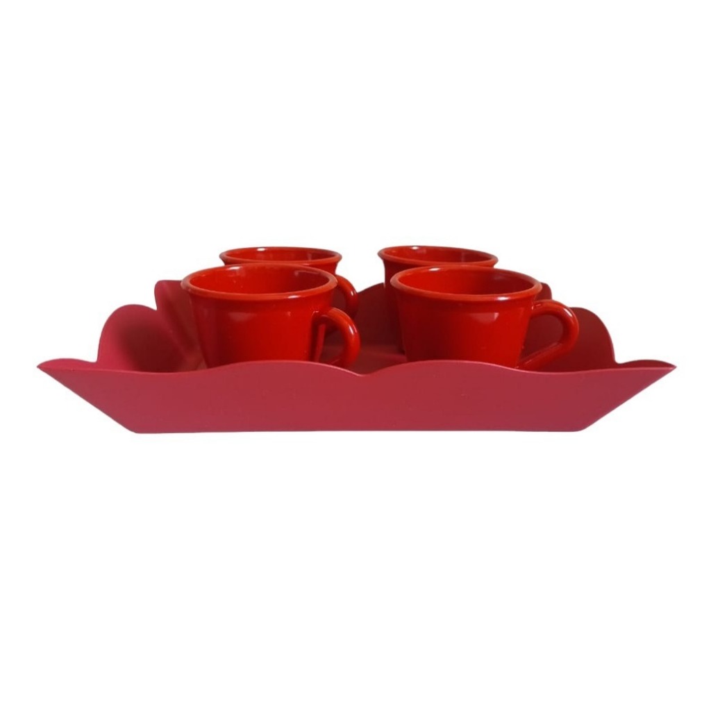 Kit 4 Xicara Café 50 ml Acrílico com Bandeja  Plástica Cantinho Café Vermelho
