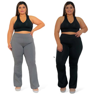Calça Leg Flare Plus Size Legging Cintura Alta Levanta Bumbum