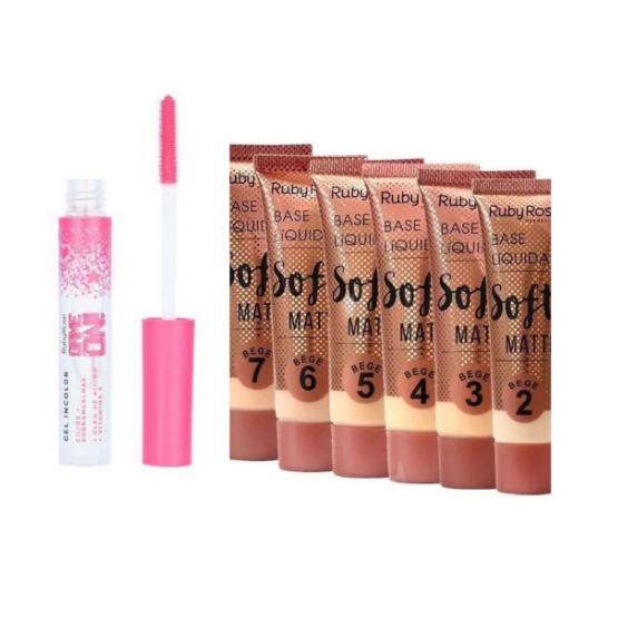 KIT Base Líquida Soft Matte Bege Ruby HB-8050 + Ruby Rose GEL INCOLOR CÍLIOS