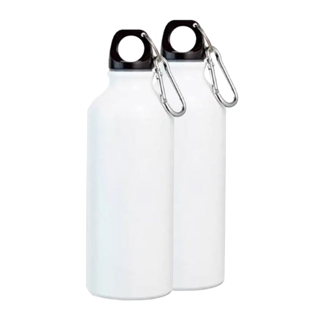 02 Garrafa de Alumínio Branca com Tampa Mosquetão para Sublimação Garrafinha Squeezer 600ml Orca