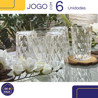 Jogo 6 copos de vidro luxo diamond transparente 350 ML
