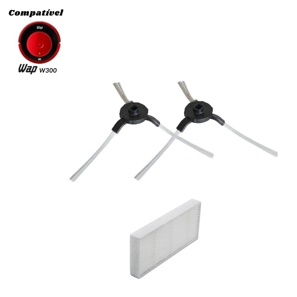 Kit Básico Escovas e Filtro Para Robô Aspirador Wap W300 W2000 E Midea Smart