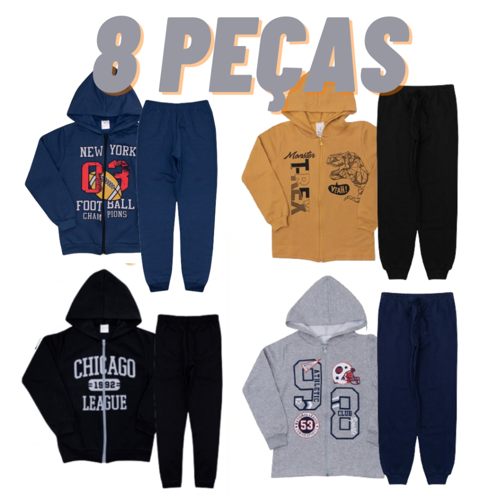Kit 4 Conjunto Moletom Infantil Menino roupa infantil, Inverno Peluciado 4 ao 14 Sortidos
