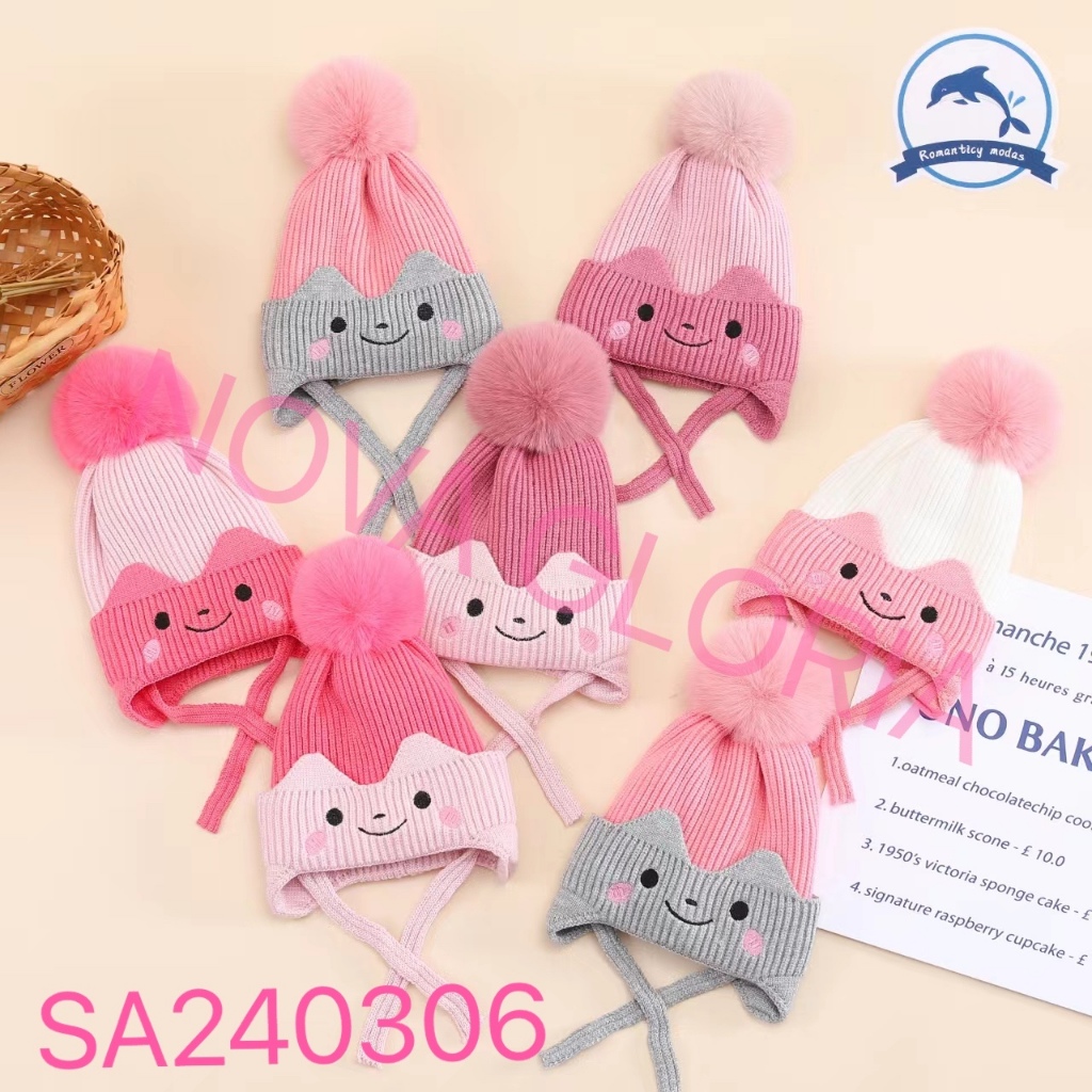 Gorro/Touca Infantil com dois pompom Amarrar Forrada Por Dentro para o inverno menino e menina moda novo 2024