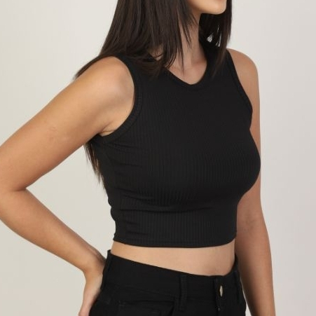 cropped Simples básico Regata & Camisa de malha canelada promoção