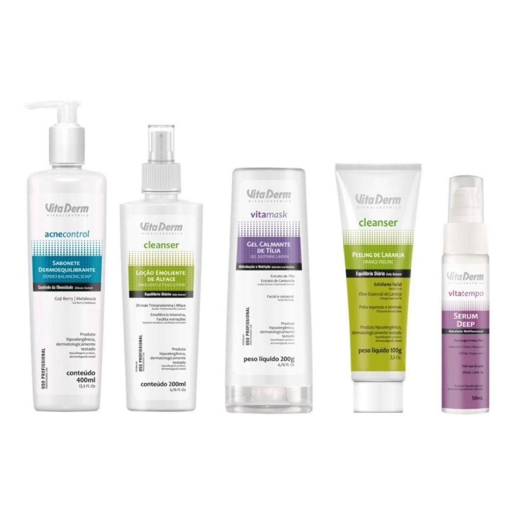 Kit Limpeza De Pele Profissional Vita Derm 5 Itens