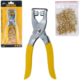 Alicate Para Colocar Ilhos Manual + 100 Ilhoses Dourados em Oferta na Shopee