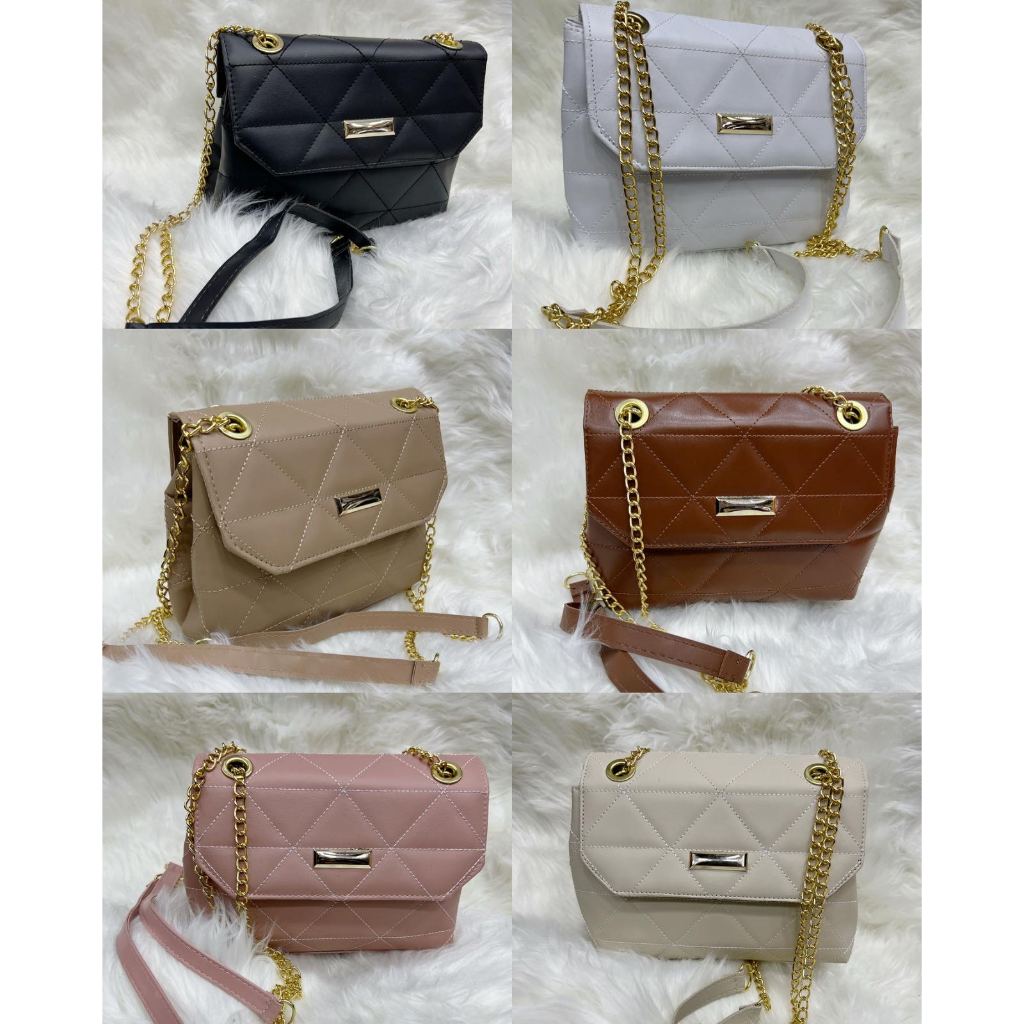 Bolsa tiracolo bordada Estilo triangulo com corrente e divisoria