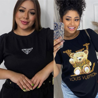 T-shirt Camiseta Feminina Moda Curve e Plus Size, malha 100% Algodão Várias Estampas.