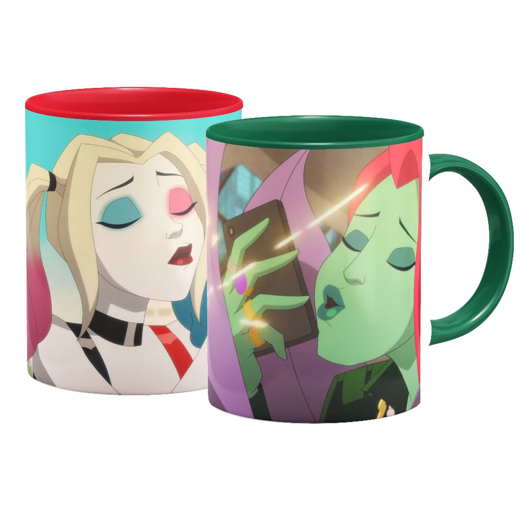 Canecas Personalizadas Metadinhas do Casal Poison Ivy e Harley Quinn (Hera Venenosa e Arlequina) - Harley Quinn