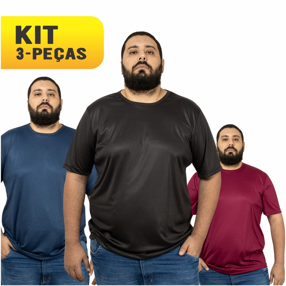 Kit 3 Camiseta Plus Size Dry Fit Masculina Treino Academia Esportes Exercícios Masculino G1,G2 ,G3 e G4