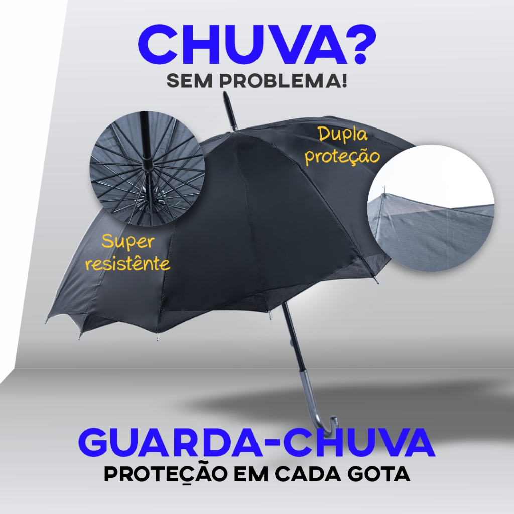 Guarda-chuva Grande 16 Varetas Sombrinha Longa Masculina Feminino G1816Z_PRETO em Oferta na Shopee