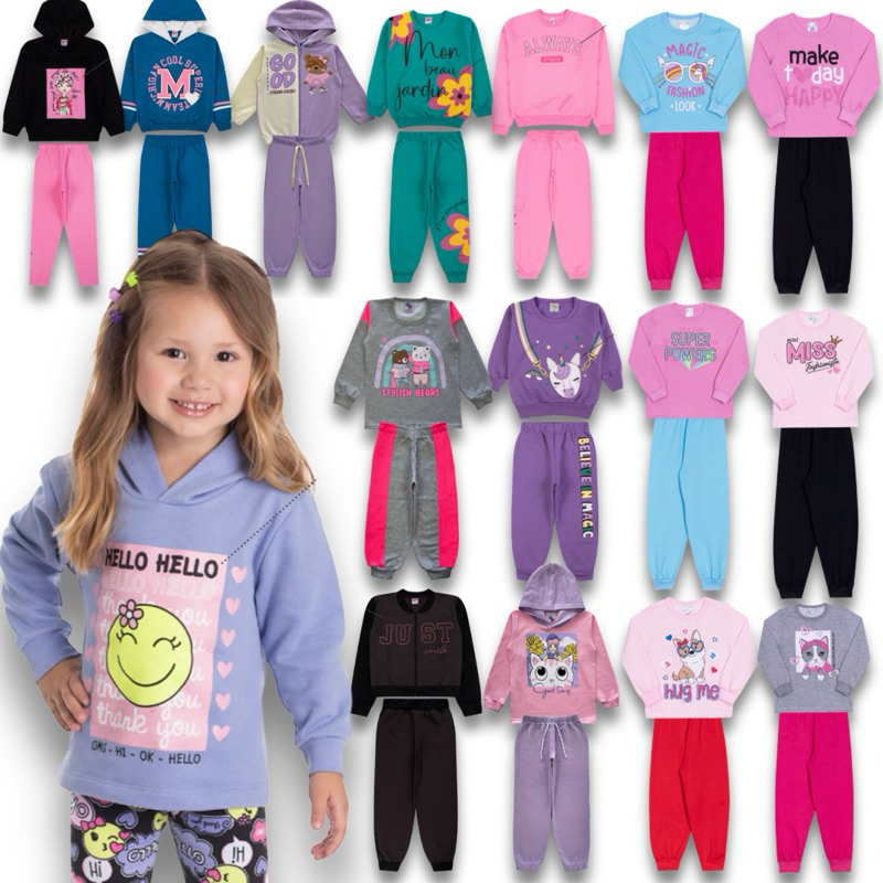 Lote 8 Peças Moletom Feminino 1 a 8 Inverno Flanelado Inverno Outono Conjunto Frio Menina