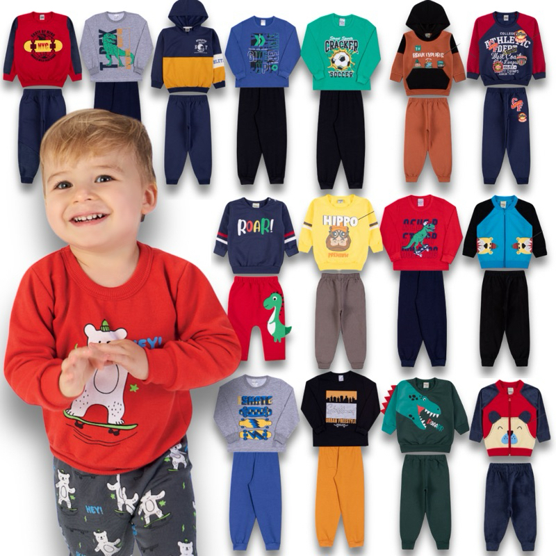 Kit 6 Peças Moletom Masculino Infantil Menino Inverno Roupa Quentinho Flanelado