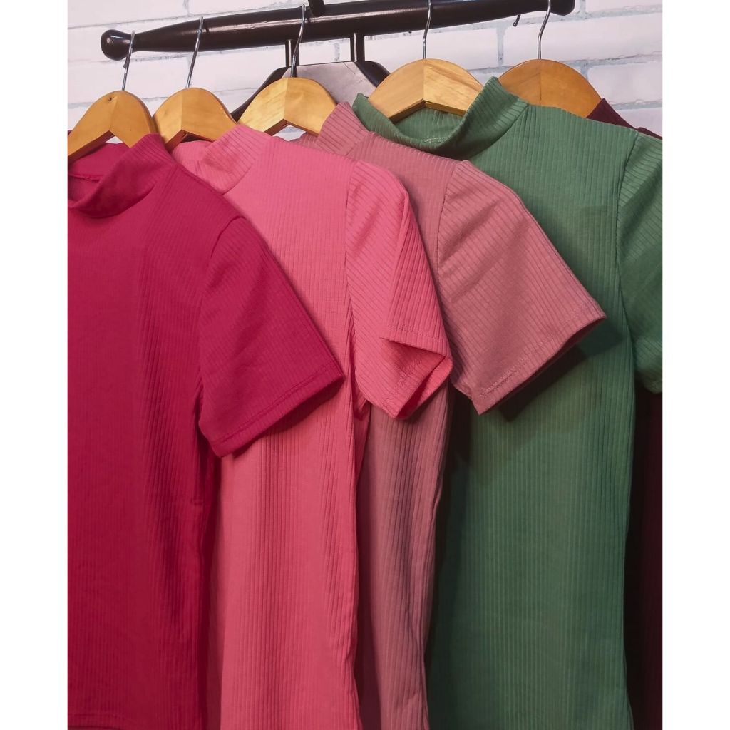 Blusa Feminina Canelada Gola Alta Camiseta tecido Macio Cores Tons Pastel/Camiseta Feminina