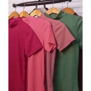 Blusa Feminina Canelada Gola Alta Camiseta tecido Macio Cores Tons Pastel/Camiseta Feminina