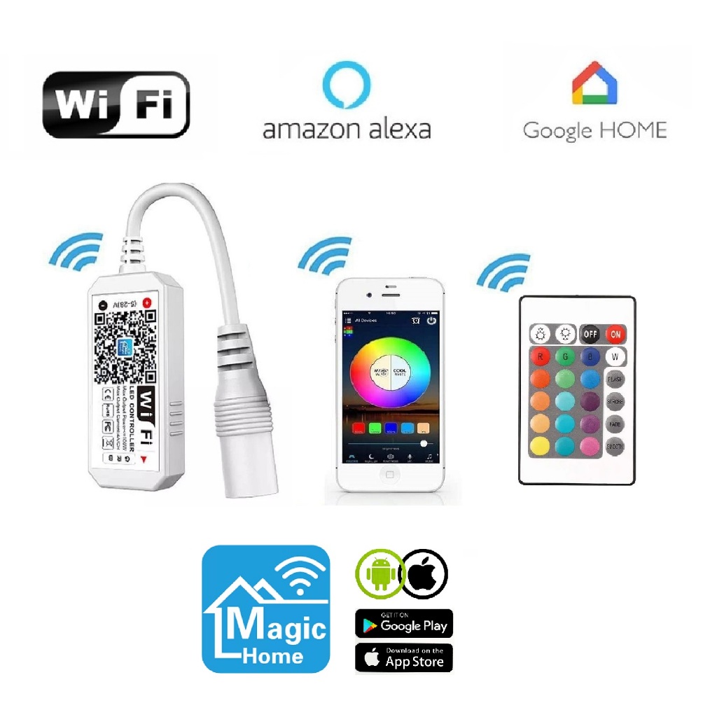 Controlador WiFi APP Para Fita LED RGB Multicores + Controle Remoto IR + APP Magic Home Alexa Google Home Smart em Oferta na Shopee