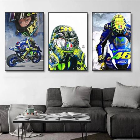 Kit 3 Quadros Decorativos Moto Valentino Rossi 46 – Arte MotoGP | Decoração Quarto Masculino