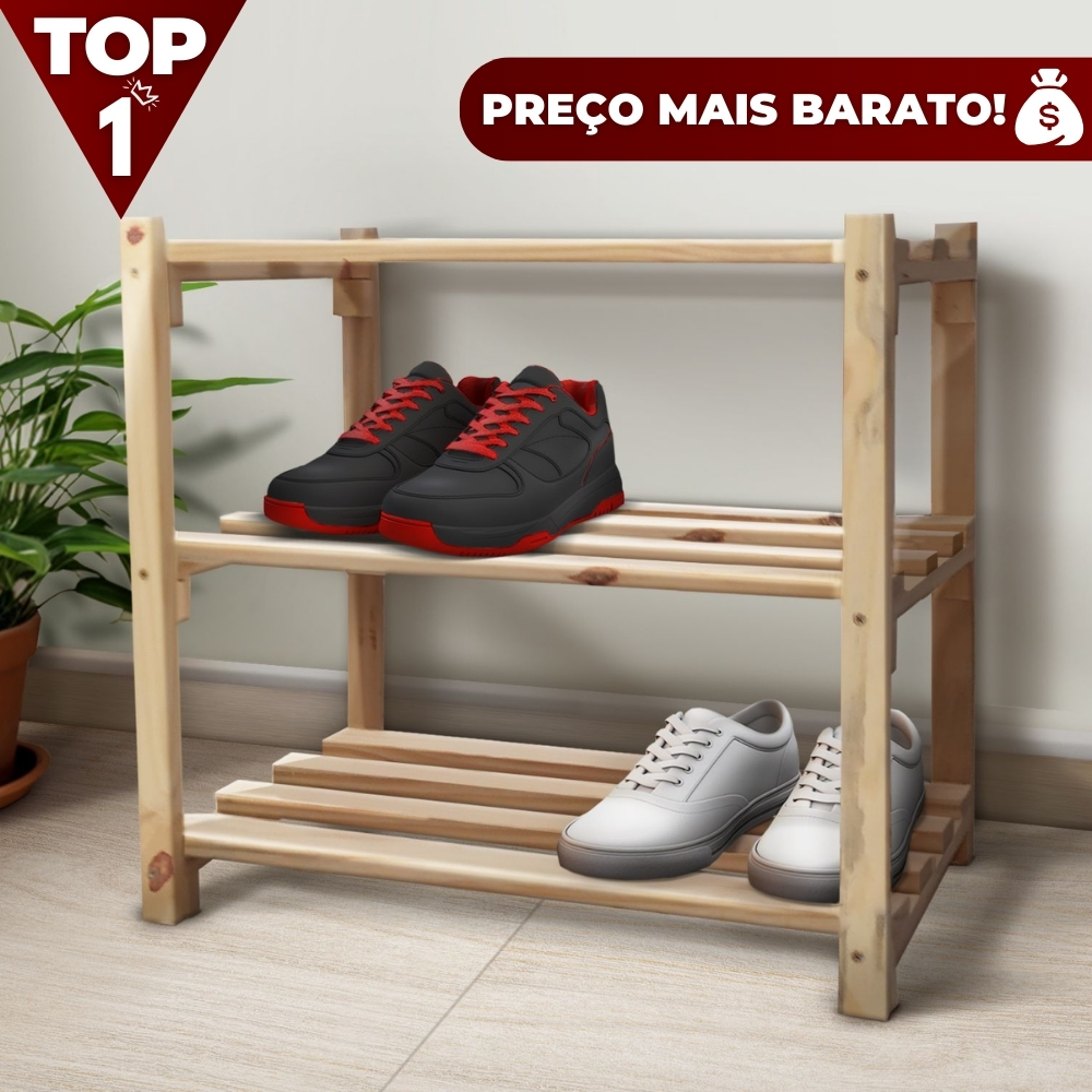 Sapateira Estante Casal 2 ou 3 Prateleiras Minimalista Madeira Pinus Reflorestada