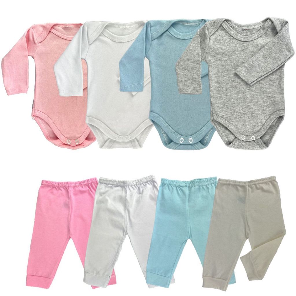 Kit 4 peças mijão calça e body manga longa infantil bebe feminino e masculino