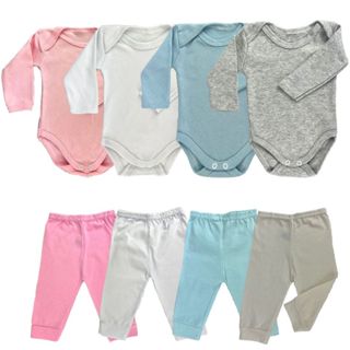Kit 4 peças mijão calça e body manga longa infantil bebe feminino e masculino em Oferta na Shopee