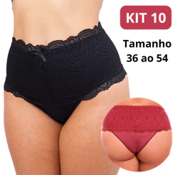Kit PROMOÇÃO 10 Calcinha Cinta Renda Algodão Pós Parto Cós Alto Modeladora Plus Size Atacado Revenda