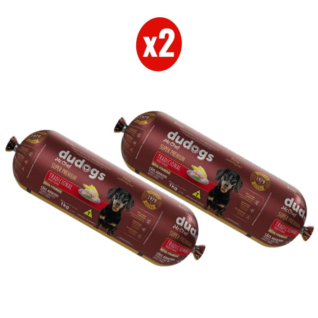 Kit 2 Dudogs Mr Chef Tradicional Ração Semi Úmida para Cães 1Kg FVO - Pets
