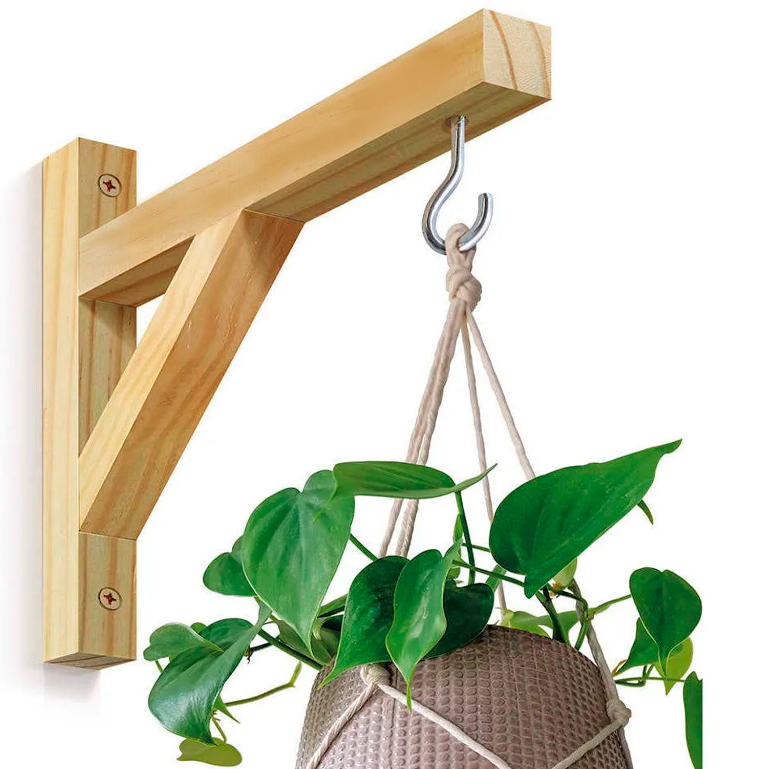 Kit 2 Suporte Vaso Planta Gancho Mão Francesa Madeira Pinus Com Bucha e Parafuso suporte para vaso de plantas