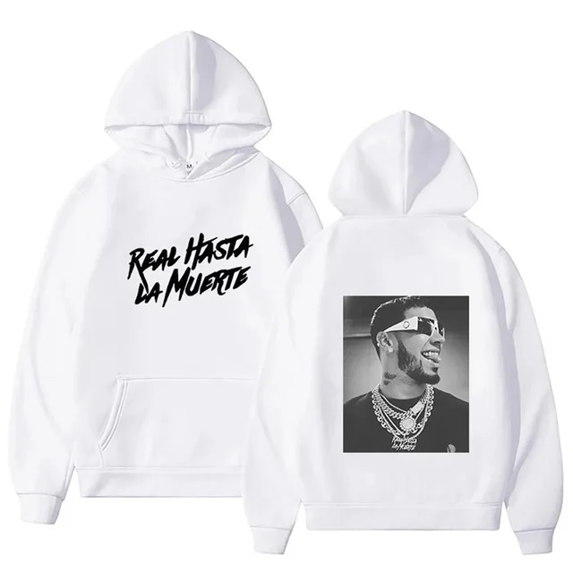 Blusa Moletom Canguru Hip Hop Tops Rapper Anuel AA Real Hasta La Muerte Casaco Vintage Unissex