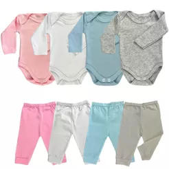 kit 4 peças mijão calça e body manga longa infantil bebe masculino e feminino