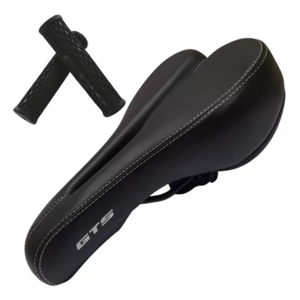 Kit Selim Banco Bike Mtb Vazado Couro Confortável Gts Com Manoplas Modelo 211 em Oferta na Shopee